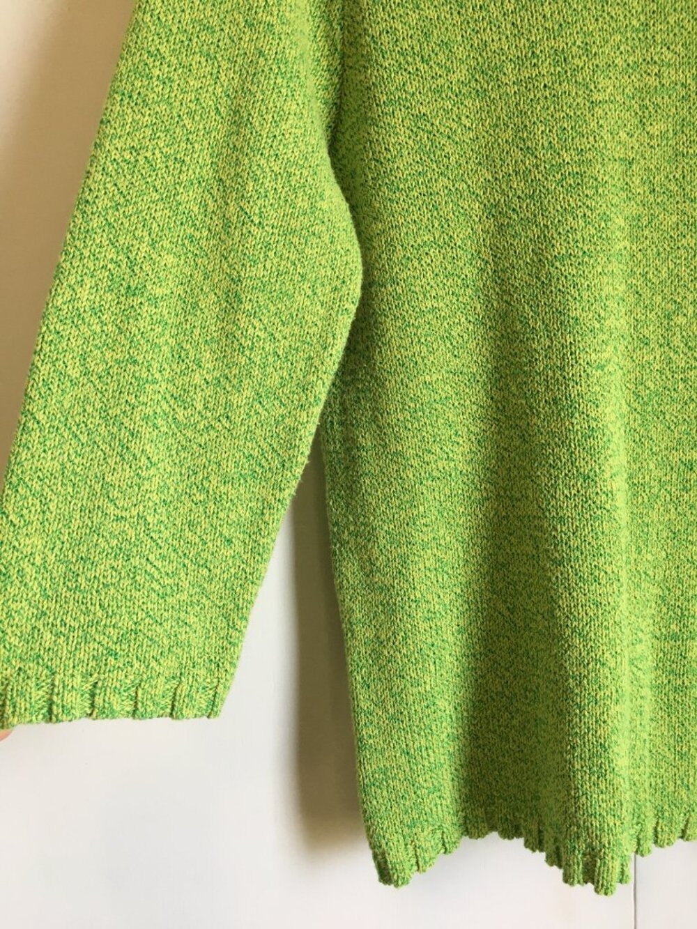 Vintage 90s Parkhurst Lime Green Knit Stitchwork Cotton Blend Sweater L - Picture 10 of 16